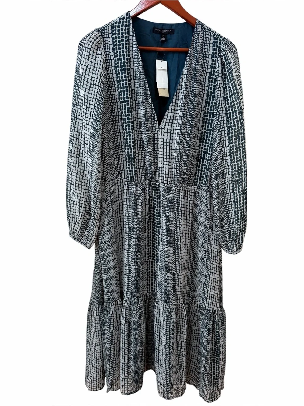 Banana Republic Petite Flounce Hem Maxi Dress Printed Boho Prairie V Neck NWT L